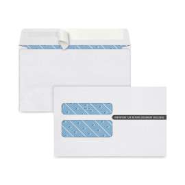 W-2 Self-Seal Security Tinted Double Window Envelope, Square Flap, Self-Adhesive Closure, 5.63 x 9, White, 100/Pack