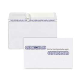W-2 Four-Up Self-Seal Security Tinted Double Window Envelope, Square Flap, Self-Adhesive Closure, 5.63 x 9, White, 100/Pack