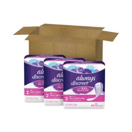 Discreet Sensitive Bladder Protection Liners, Very Light, Long, 44/Pack, 3 Packs/Carton