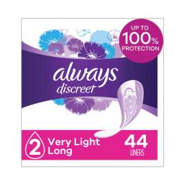 Discreet Sensitive Bladder Protection Liners, Very Light, Long, 44/Pack