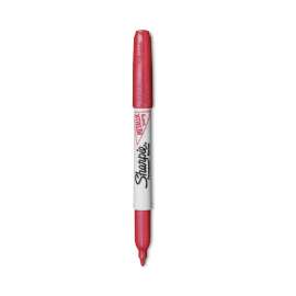 Metallic Fine Point Permanent Markers, Fine Bullet Tip, Red, Dozen