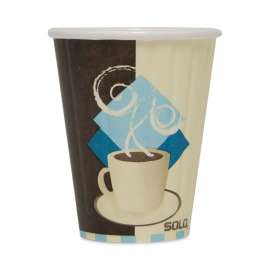 Duo Shield Insulated Paper Hot Cups, 8oz, Tuscan, Chocolate/Blue/Beige, 1000/Ct
