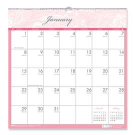 Recycled Monthly Wall Calendar, Breast Cancer Awareness Artwork, 12 x 12, White/Pink/Gray Sheets, 12-Month (Jan-Dec): 2023