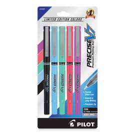 Precise V7 Roller Ball Pen, Stick, Fine 0.7 mm, Limited Edition Assorted Ink and Barrel Colors, 5/Pack