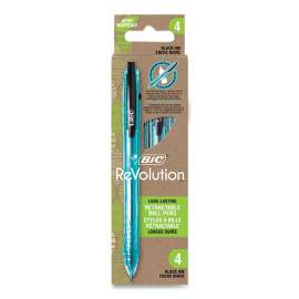ReVolution Ocean Bound Ballpoint Pen, Retractable, Medium 1 mm, Black Ink/Translucent Blue Barrel, 4/Pack