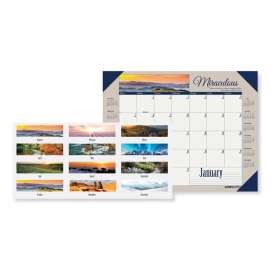 Earthscapes Recycled Monthly Desk Pad Calendar, Motivational Photos, 22 x 17, Blue Binding/Corners, 12-Month (Jan-Dec): 2023