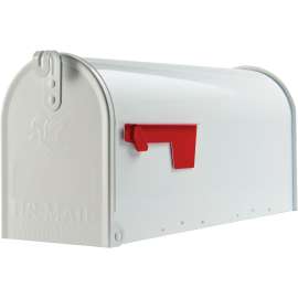 Plexon Mailboxes Classic Post Mount Mailbox - 20" L x 8.9" H x 6-7/8" W, Galvanized Steel, White, Rust-Resistant Powder Coated Finish