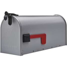 Plexon Mailboxes Classic Post Mount Mailbox - 20.28" L x 9.45" H x 6.78" W, Galvanized Steel, Gray, Rust-Resistant Powder Coated Finish
