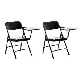 NPS - 5200 Series Black Heavy Duty Plastic Left Arm Folding Chairs with Black Steel Frame (Pack of 2)
