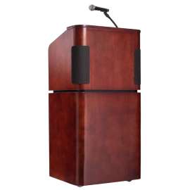 NPS - Veneer Series Mahogany Wood Oklahoma Sound™ Lectern with Tie-Clip/Lavalier Wireless Microphone