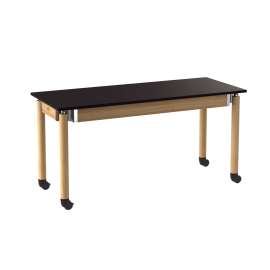 NPS - Signature Series Oak Wood 60"L x 24"W x 27" to 42"H Science Table with Phenolic Top & Casters