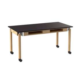 NPS - Signature Series Oak Wood 60"L x 30"W x 27" to 42"H Science Table with Phenolic Top, Book Compartments & Casters