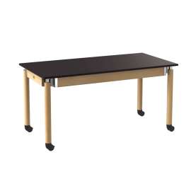 NPS - Signature Series Oak Wood 60"L x 30"W x 27" to 42"H Science Table with Phenolic Top & Casters