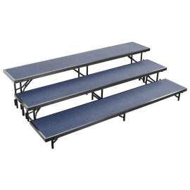 NPS - Blue Carpet 96"L x 18"W x 24"H 3 Level Standing Straight Choral Riser