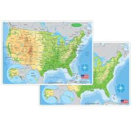 Smart Poly Learning Mat, 12" x 17", Double-Sided, U.S. Physical Map