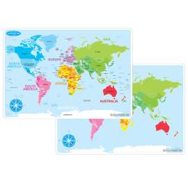 Smart Poly Learning Mat, 12" x 17", Double-Sided, World Basic Map