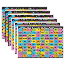 Smart PolyВ™ Learning Mat, 12" x 17", Double-Sided, Sight Words 1st & 2nd 100, Pack of 6