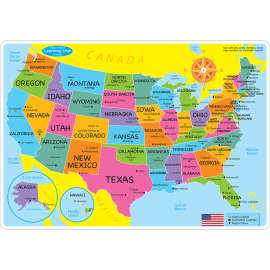 Smart Poly Learning Mats, 12" x 17", Double-Sided, U.S. Basic Map, Pack of 10