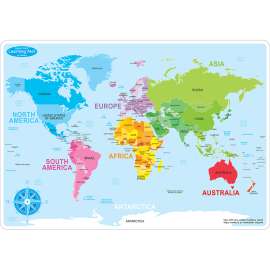Smart Poly Learning Mats, 12" x 17", Double-Sided, World Basic Map, Pack of 10