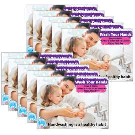 Smart Poly® PosterMat Pals Space Savers, 13" x 9-1/2", Wash Hands, Hygiene, Pack of 10