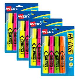 Hi-Liter® Desk-Style Highlighters, Assorted Colors, Smear Safe, Nontoxic, 4 Per Pack, 4 Packs