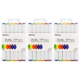 Dual Tip Sketch Markers, Primary Colors, 6 Per Pack, 3 Packs
