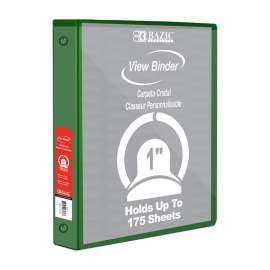 3-Ring View Binder with 2 Pockets, 1", Green