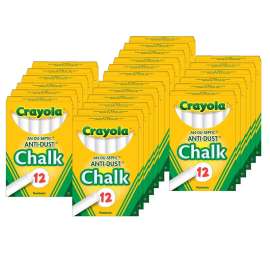 Anti-Dust Chalk, White, 12 Sticks Per Box, 24 Boxes