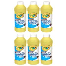 Washable Paint, Yellow, 16 oz. Bottles, Pack of 6