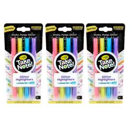 Take Note Glitter Highlighters, 4 Per Pack, 3 Packs