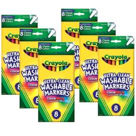 Washable Formula Markers, Fine tip, Classic Colors, 8 Per Box, 6 Boxes