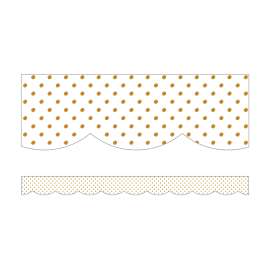Simply Boho White with Gold Dots Scalloped Borders, 39 Feet