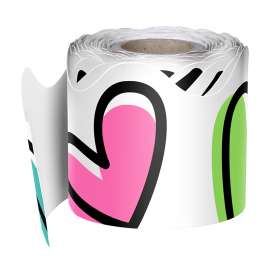 Kind Vibes Doodle Hearts Rolled Scalloped Border, 36 Feet