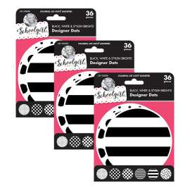 Black, White & Stylish Brights Designer Dots Cut-Outs, 36 Per Pack, 3 Packs