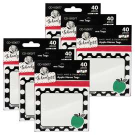 Black, White & Stylish Brights Apple Name Tags, 40 Per Pack, 6 Packs