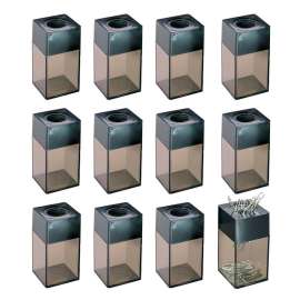 Transparent Paper Clip Dispenser with Magnetic Top, Small, Black/Smoke, Pack of 12