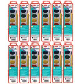 Semi-Moist Watercolor Paint Set, Oval Pan with Brush, 8 Assorted Colors, 12 Sets