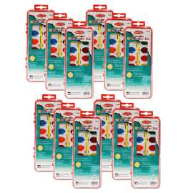 Washable Water Color Set, Oval Pan w/Brush, 16 Assorted Colors, 12 Sets
