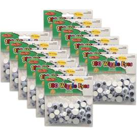 Assorted Peel'n Stick Wiggle Eyes, Black, 100 Per Pack, 12 Packs