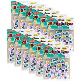 Round Wiggle Eyes, 12mm, Assorted, 50 Per Pack, 12 Packs