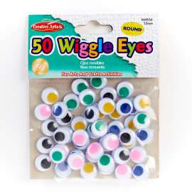 WIGGLE EYES ROUND 12MM ASST 50CT