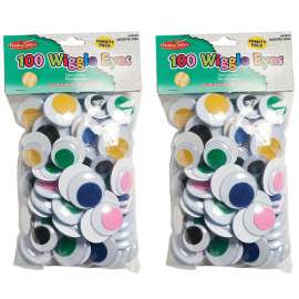 Wiggle Eyes, Jumbo Round, Assorted Colors & Sizes, 100 Per Pack, 2 Packs