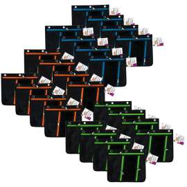 Expanding Pencil Pouch, 3 Pocket, 11"W x 9.5"H x 1"D, Assorted Colors, Pack of 24