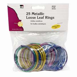 Loose Leaf Rings - 2" Diameter - Metallic Assorted Colors - Pack of 25