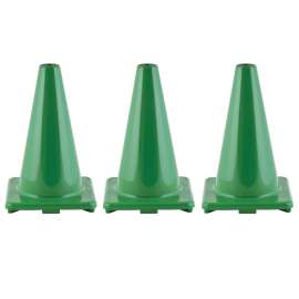 12-Inch High Visibility Flexible Vinyl Cone, Green, Pack of 3