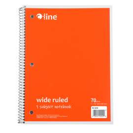 1-Subject Notebook, 70 Page, Wide Ruled, Orange