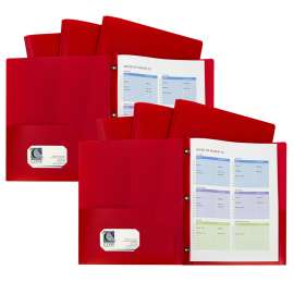Two-Pocket Heavyweight Poly Portfolio Folder with Prongs, Red, 10 Per Pack, 2 Packs