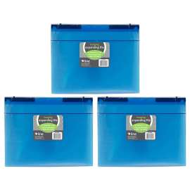Expanding File Folder, 13-Pocket, Hanging Tabs, Bright Blue, Pack of 3