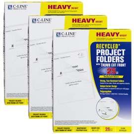 Recycled Poly Project Folders, Clear, Reduced Glare, 11" x 8-1/2", 25 Per Box, 3 Boxes