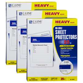 No-Hole Heavyweight Poly Sheet Protectors, Clear, Top Loading, 11" x 8-1/2", 25 Per Box, 3 Boxes